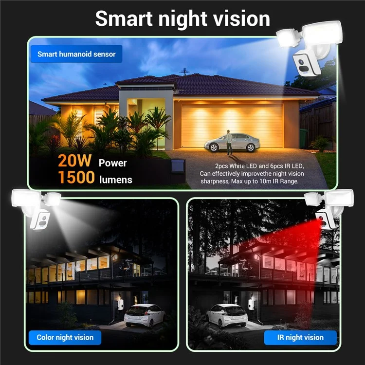 ESCAM QF612 3.0MP Telecamera WiFi Waterproof Motion Detection Vision Vision Security Floodlight Camera - Plug