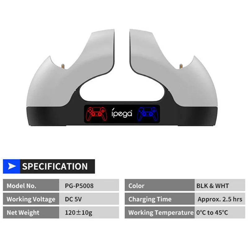 IPEGA PG-P5008 Portable Gamepad Charging Station Handheld Game Controller Dual Charging Dock for PS5 Controller