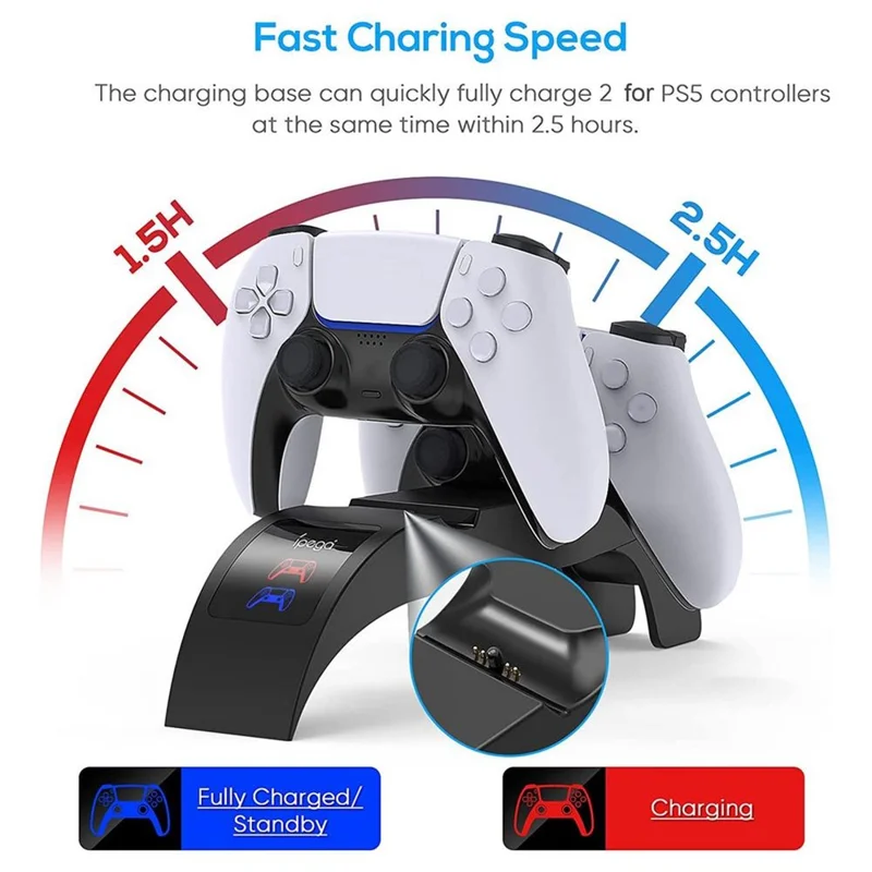 IPEGA PG-5016 Dual Controller Fast Charging Dock Stand Handheld Game Handle USB Charging Station Base with Indicator Light for PS5 Controller