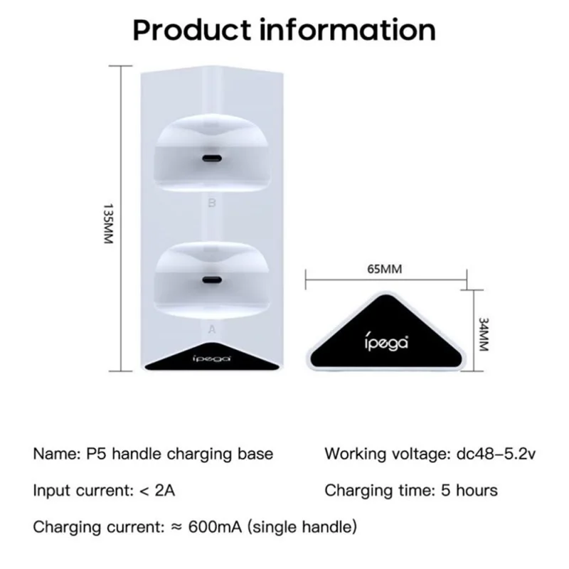 IPEGA PG-5012 Game Controller Charging Dock Type-C Dual Fast Charging Station Stand with LED Indicator for PS5 Controller