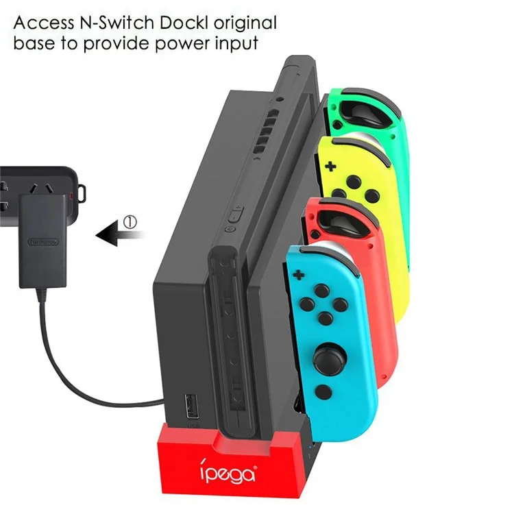 IPEGA PG-9186 USB 2.0 Carregador de Anovilhos Com 4 Slots de Carregamento Joy-Con e Luzes Indicadoras