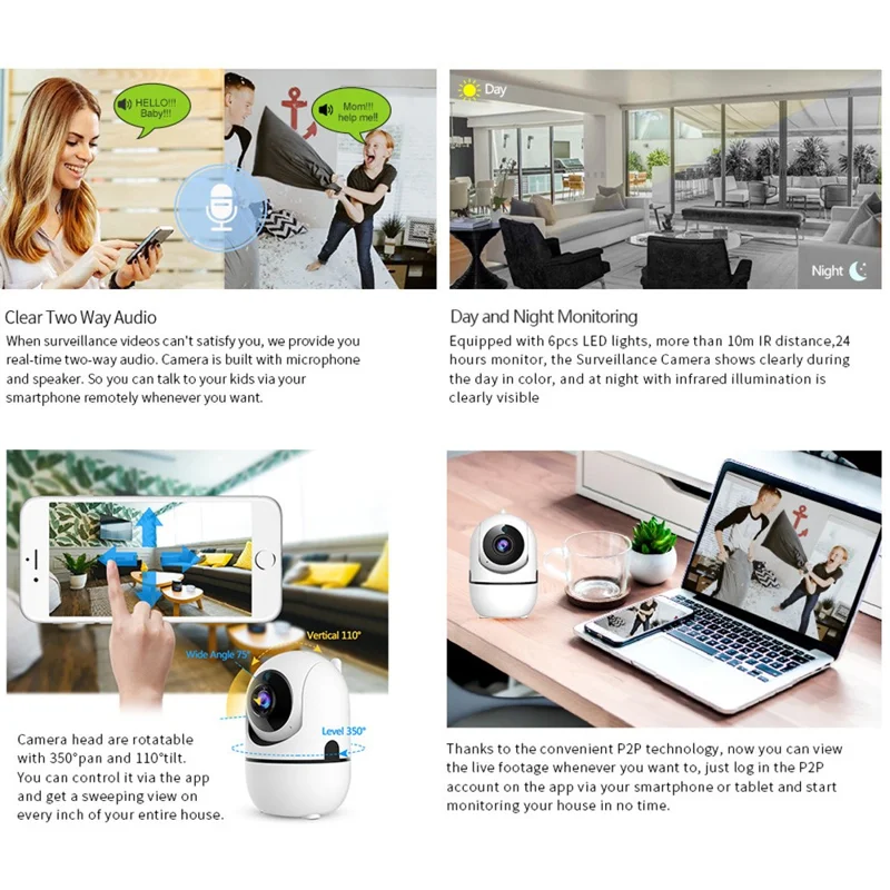 D303 2.0MP WiFi Two-way Voice Motion Detection Camera IR LED Night Vision Security Camera - UK Plug