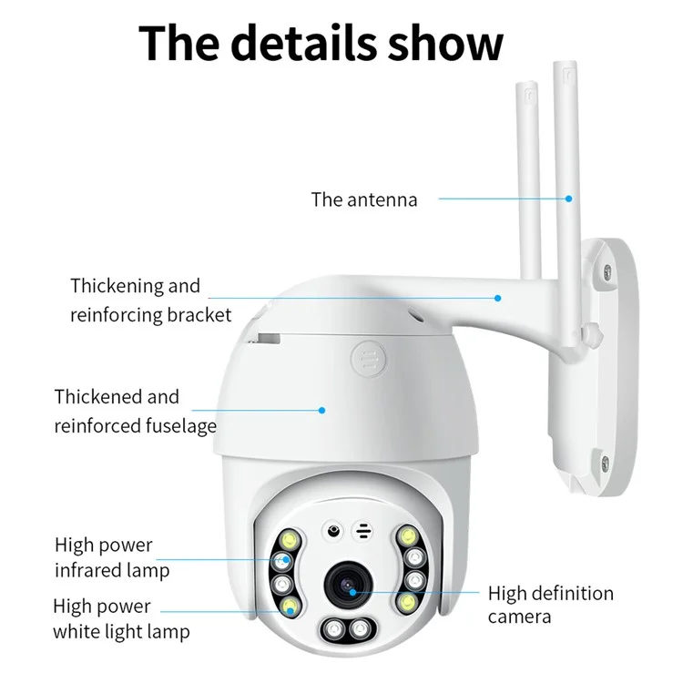 SD01 Ultra HD 5MP Security Camera Outdoor Waterproof PTZ Night Vision WiFi Camera RJ45 Internet for Home Security - US Plug