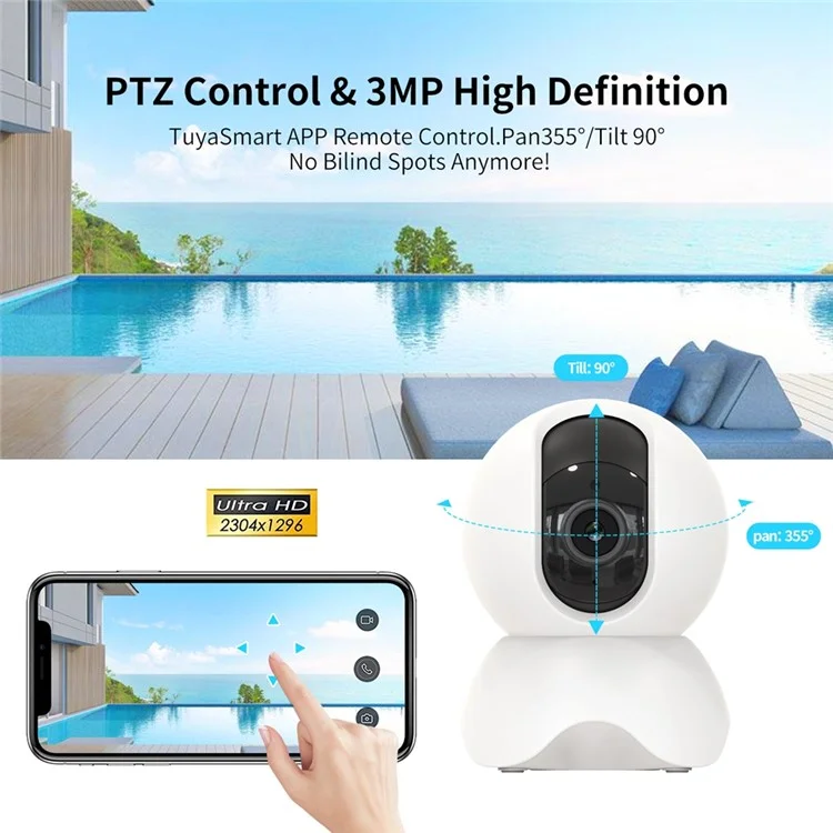D305 Outdoor WiFi Security Camera 3MP HD PTZ Camera for Home Safety Smart Motion Detection Camera - US Plug