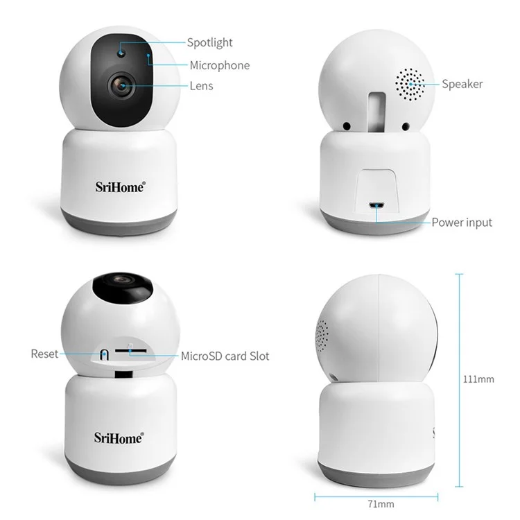 SRIHOME SH038 Security Indoor Security 2.4G/5G Wi-fi Ip-камера 4,0mp HD Night Vision Двухстороннее Аудио-камера Мониторинга Дома - us Plug