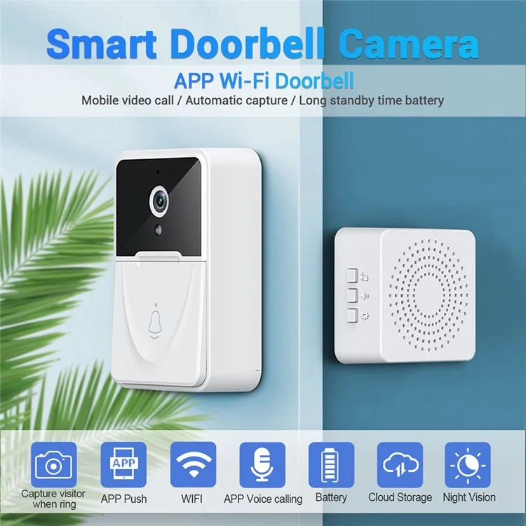 Caméra d'appel vidéo pour application mobile X3 Smart Doorbell Camera - Moniteur de caméra, changement de voix bidirectionnelle, fonction d'instantané, stockage cloud gratuit, sonnette vidéo intelligente pour la sécurité à domicile