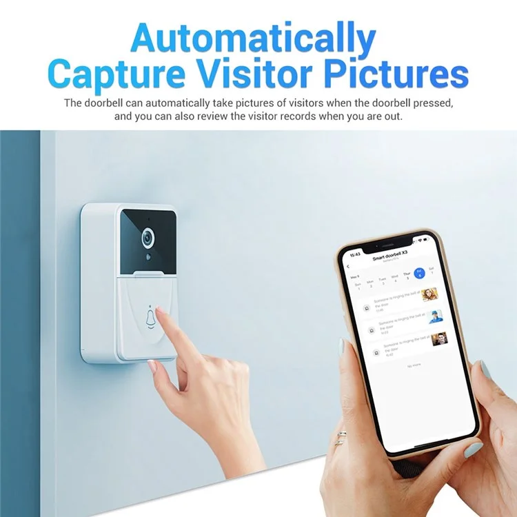 Caméra d'appel vidéo pour application mobile X3 Smart Doorbell Camera - Moniteur de caméra, changement de voix bidirectionnelle, fonction d'instantané, stockage cloud gratuit, sonnette vidéo intelligente pour la sécurité à domicile
