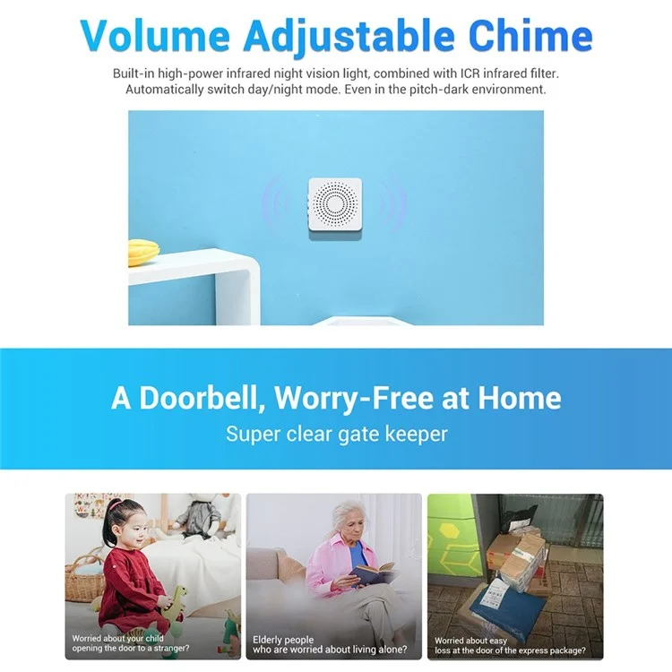 Caméra d'appel vidéo pour application mobile X3 Smart Doorbell Camera - Moniteur de caméra, changement de voix bidirectionnelle, fonction d'instantané, stockage cloud gratuit, sonnette vidéo intelligente pour la sécurité à domicile