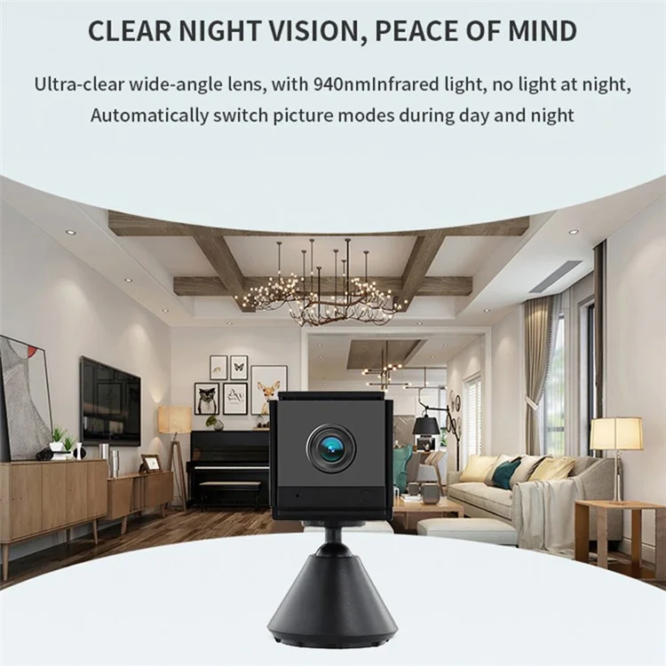 Cámara de Seguridad Inalámbrica S20 con Visión Nocturna WiFi 2.4G para Hogar Inteligente con Comunicación Bidireccional - Negro