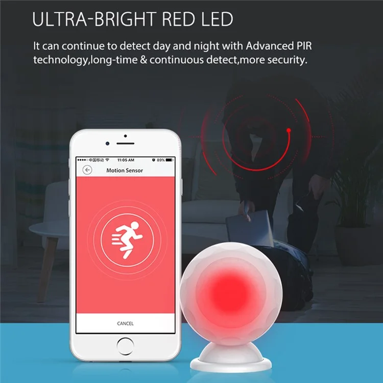 NEO NAS-PD02W Smart Wireless Infrared Sensor PIR Detector 2.4GHz WiFi Motion Sensor com Suporte de Base para Controle de Telefone Celular