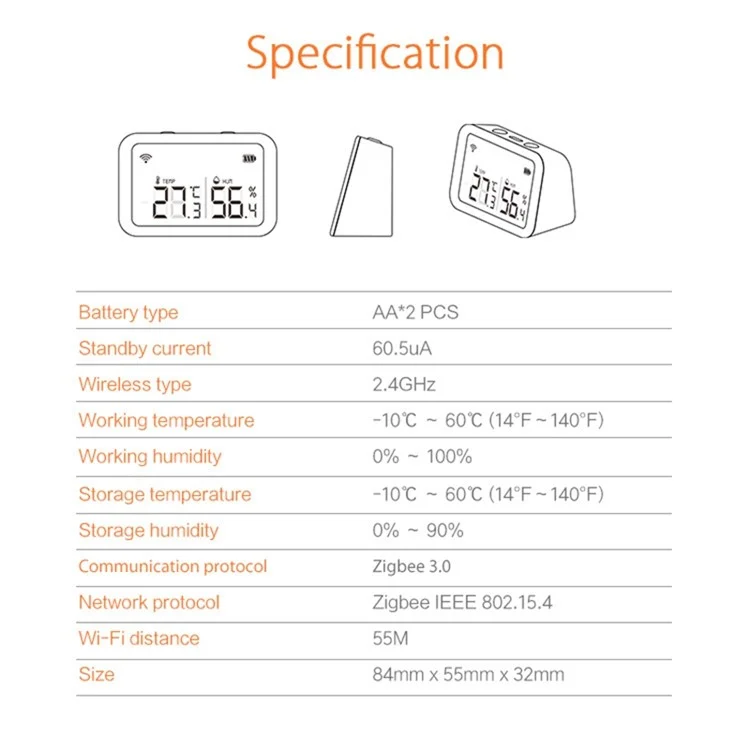 NEO NAS-TH02B Multifunction Sensor Tuya ZigBee Smart Temperature and Humidity Detector with Luminous Intensity Detection