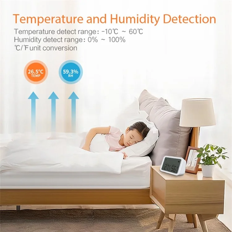 NEO NAS-TH02B Capteur Multifonction Tuya Zigbee Smart Temperature And Humidity Detecteur Avec Détection D'intensité Lumineuse