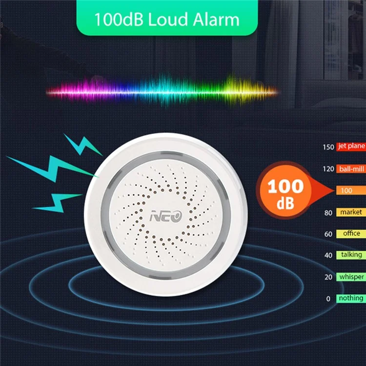NEO NAS-AB02W Alarme sans fil intelligente 2,4 GHz WiFi Mini sirène Alarme Prise en charge du contrôle du téléphone portable pour la maison (alimentée par USB) 