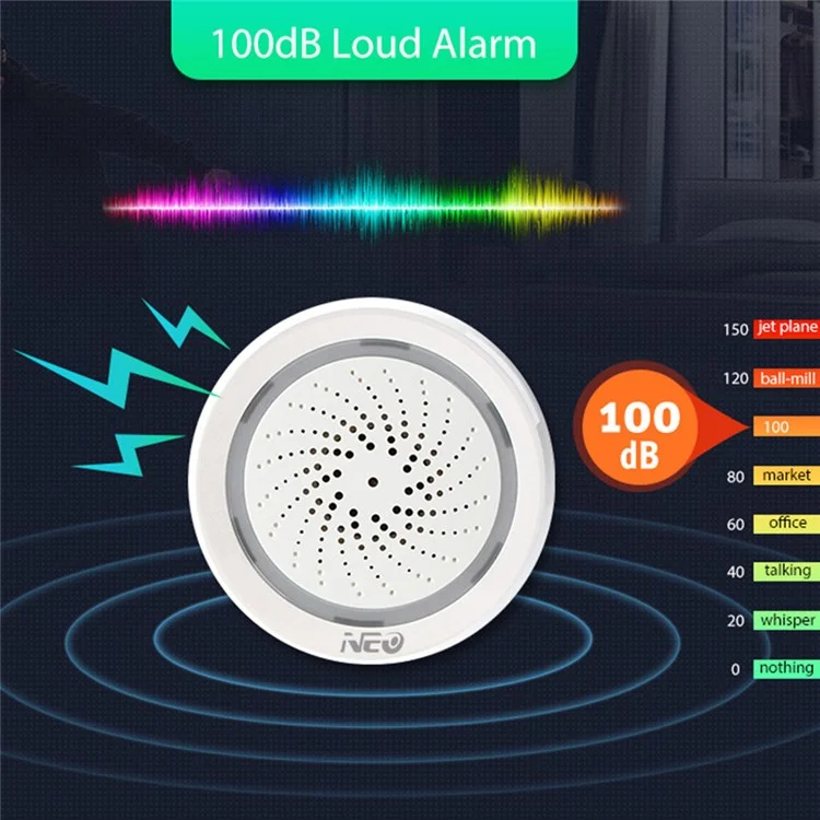 NEO NAS-AB02WT 2.4GHz WiFi Wireless Alarm Mini Smart Siren Alarm with Temperature and Humidity Sensor for Home (USB Powered)