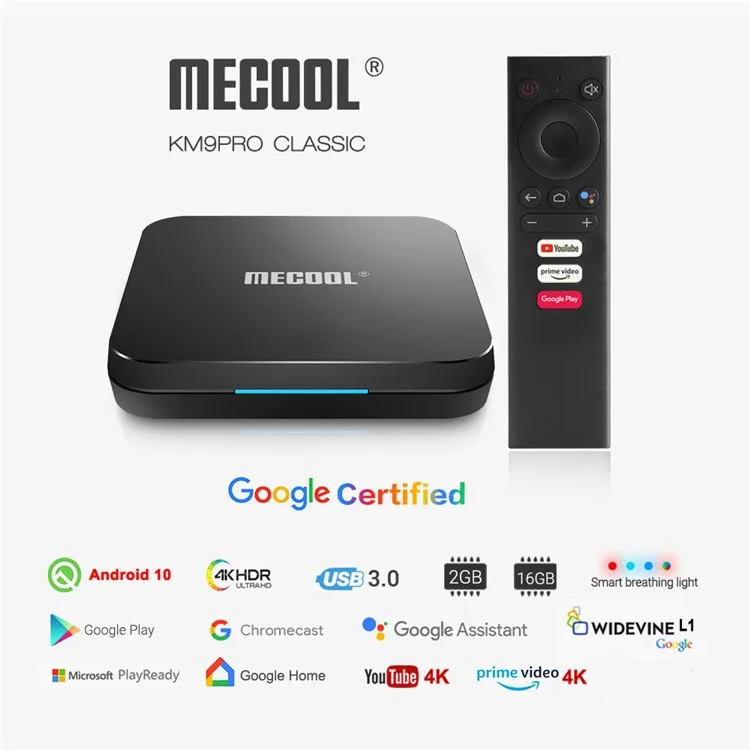 Mecool KM9 Pro 2+16 gb Android 10.0 Home Smart ATV TV -box 4K 2.4g WiFi Set Top Box Media Player - UK Plug