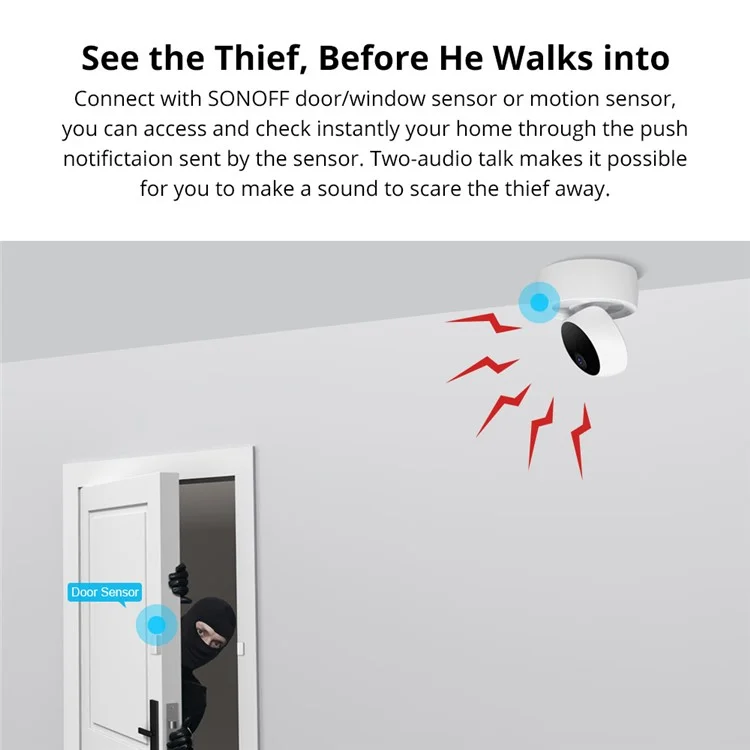 SONOFF GK-200MP2-B 1080P WiFi Wireless IP Security Camera Two-Way Audio Monitor Camera Home Surveillance Infrared Night Vision Webcam (Cloud Storage)