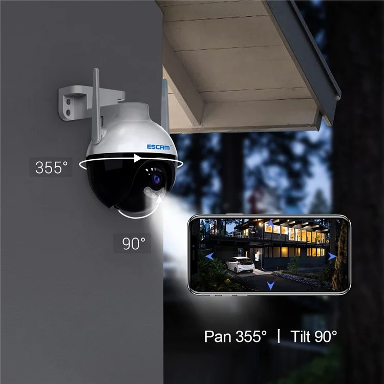 ESCAM QF300 3MP WiFi IP Camera App Mobile AI Human Detection Webcam Auto Tracking Cloud Storage Waterproof Monitor Camera Support Two-way Voice, Night Vision - US Plug