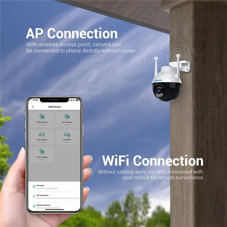 ESCAM QF300 3MP WiFi IP Camera App Mobile ai Human Detection Webcam Suivi Auto Stockage Cloud Staterproof Monitor Apacer Prépalier Pide Voix Beille, Vision Nid - Bouchon ue