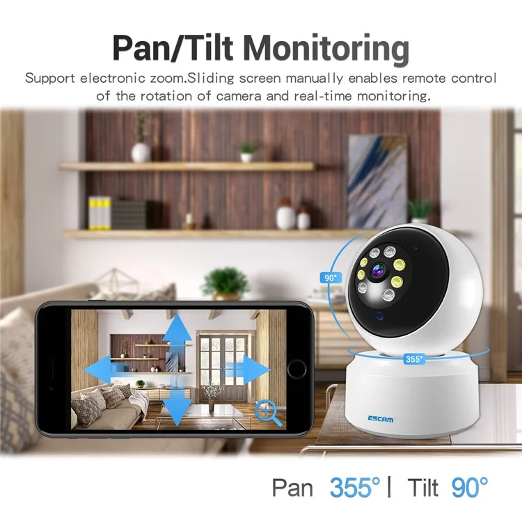 ESCAM PT200 1080p Sorveglianza Motion Rilevamento Del Movimento 5G WiFi Web Smart Night Vision Monitor Con Archiviazione Cloud, Voce a Due Vie - Spina Degli Stati Uniti
