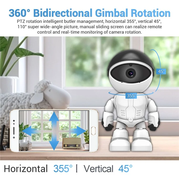 ESCAM PT205 1080P Roboterkamera mit Tag-/Nachtsicht, Wireless-WiFi-IP-Kamera mit Unterstützung für automatische Verfolgung, Zwei-Wege-Audio für Heimsicherheit - Rot / UK-Stecker
