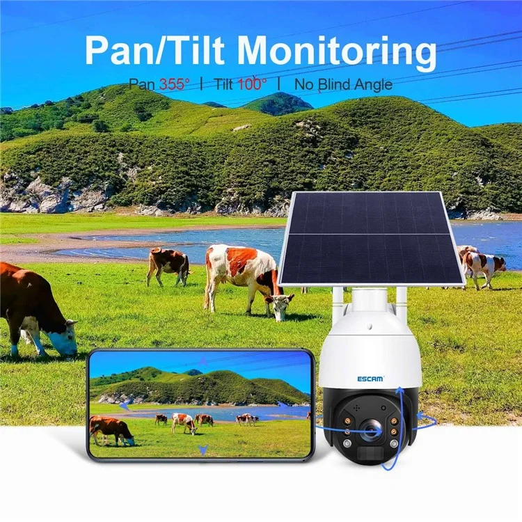 Escam QF624 1080p WiFi -kamera Cloud Storage PT WiFi Batterie PIR Alarm IP -kamera Mit Solarpanel Home Security Monitor -kamera Unterstützung 24 Stunden Aufnahme IP66 Wasserdicht