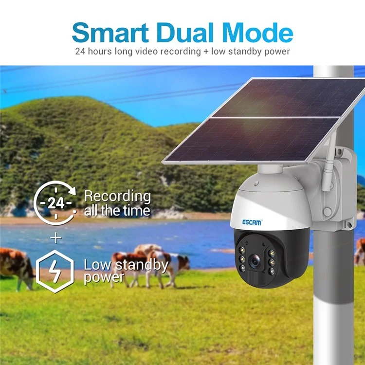 ESCAM QF724 Solar Power 3.0MP Camera Two-way Audio Talk PIR Night Vision Surveillance PT Camera - EU Plug