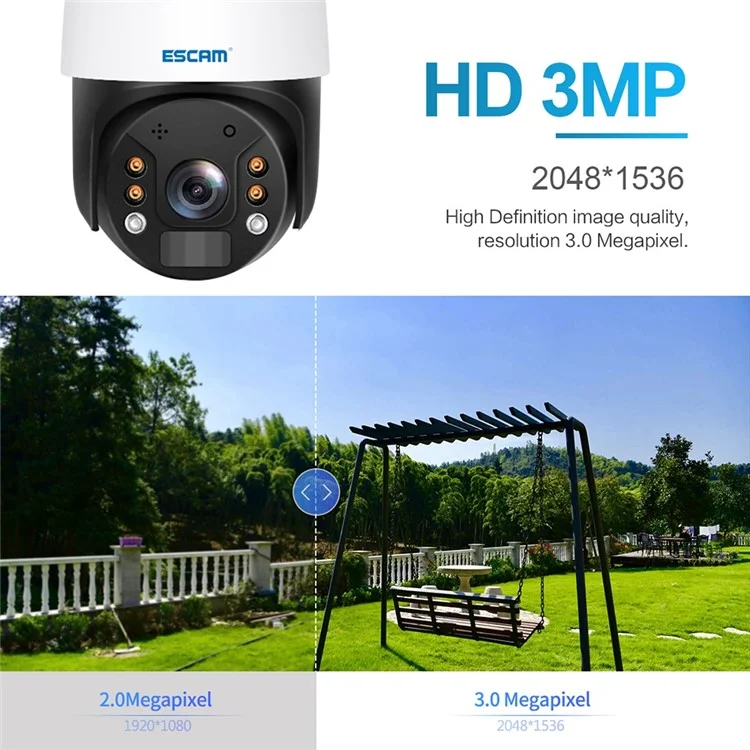 ESCAM QF724 Solar Power 3.0MP Camera Two-way Audio Talk PIR Night Vision Surveillance PT Camera - EU Plug