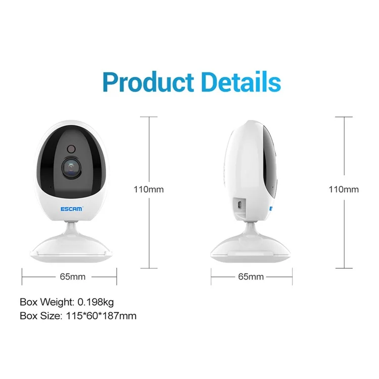 ESCAM QF006 Security Camera 3MP HD Indoor Home 2.4Ghz WiFi Pet Baby Monitor Two-Way Audio Motion Detection - EU Plug