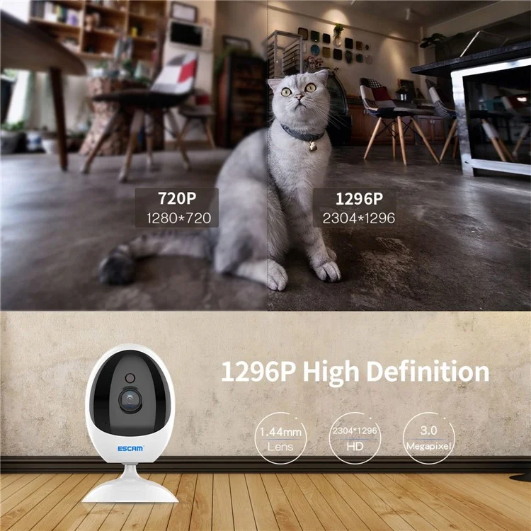 ESCAM QF006 Security Camera 3MP HD Indoor Home 2.4Ghz WiFi Pet Baby Monitor Two-Way Audio Motion Detection - EU Plug