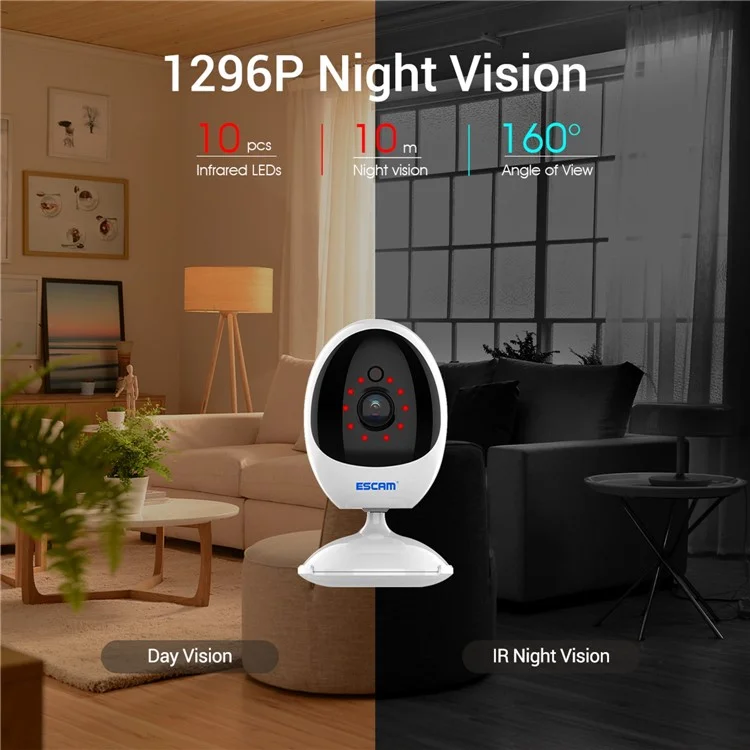 ESCAM QF006 Cámara de Seguridad 3MP HD Interior Home 2.4Ghz Wifi Pet Baby Monitor Detección de Movimiento de Audio de Dos Vías - Enchufe de la ue