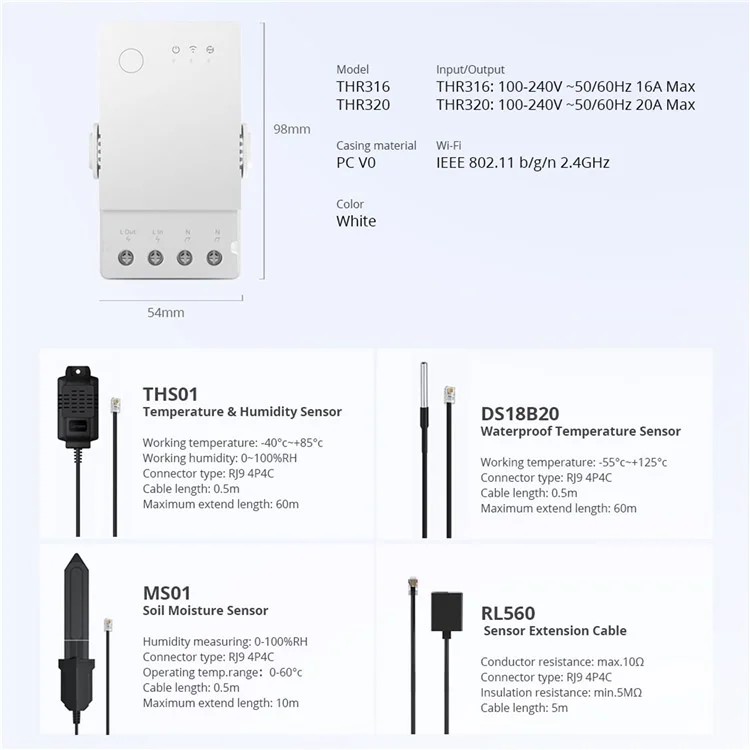 SONOFF TH Origin THR316 16A Max Smart Temperature and Humidity Monitoring Switch Temperature Humidity Sensor for Home, Swimming Pool, Greenhouse