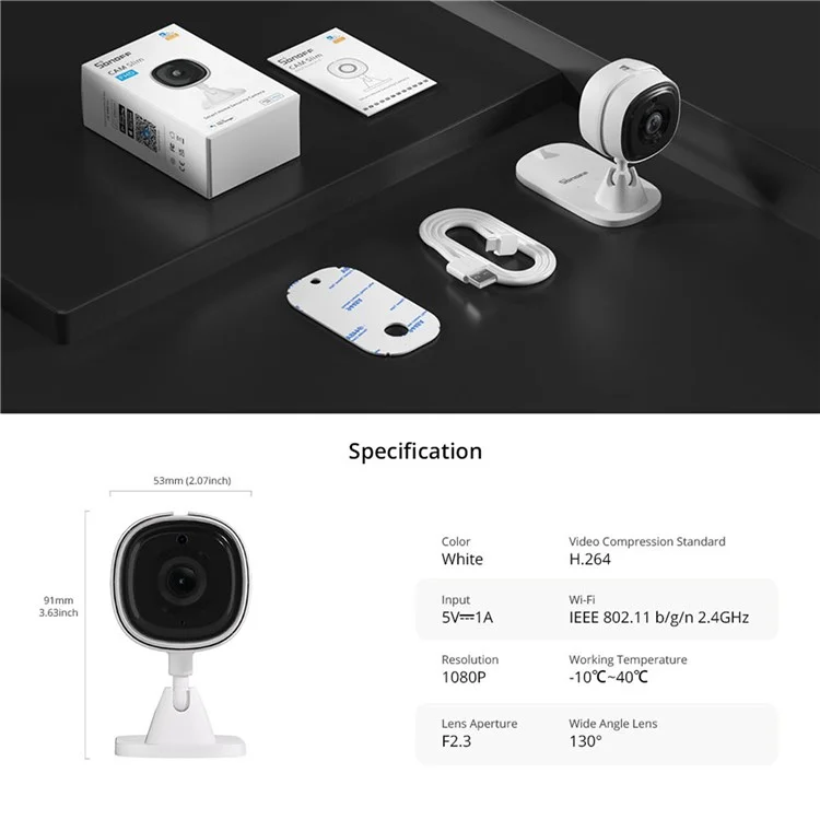 SONOFF CAM Slim Smart Home Sicherheitskamera mit Zwei-Wege-Audio, 1080P HD-Monitor-Kamera, Unterstützung für Ultra-Klar-Nachtsicht