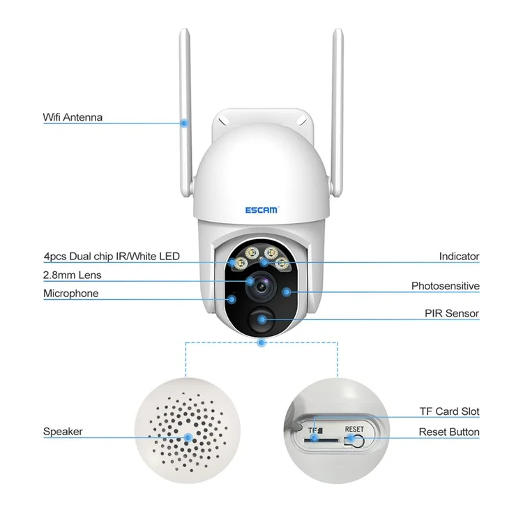 ESCAM QF103 3MP Cloud Storage PT WiFi PIR Alarm IP Kamera + Solar Panel Vollfarb-Nachtsichtkamera Sicherheitsüberwachungskamera mit Zweiwege-Audio