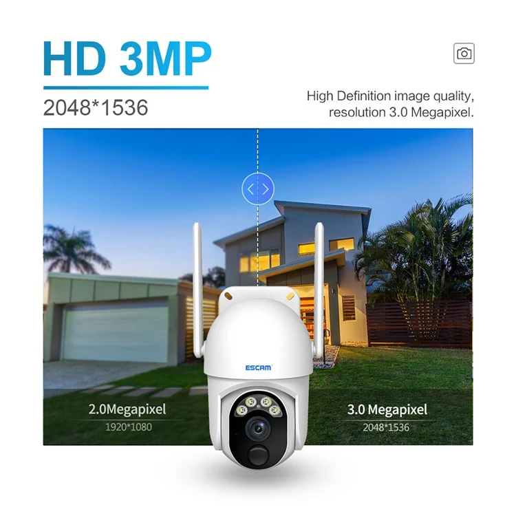 ESCAM QF103 3MP Cloud Storage PT WiFi PIR Alarm IP Kamera + Solar Panel Vollfarb-Nachtsichtkamera Sicherheitsüberwachungskamera mit Zweiwege-Audio