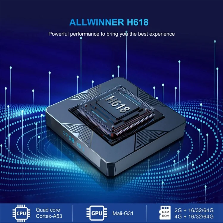 X98H Android 12.0 Smart TV Box Allwinner H618 Двойной Диапазон Wifi6 2.4G / 5G wi -fi HD 4K Media Player (2G+16G) - ес