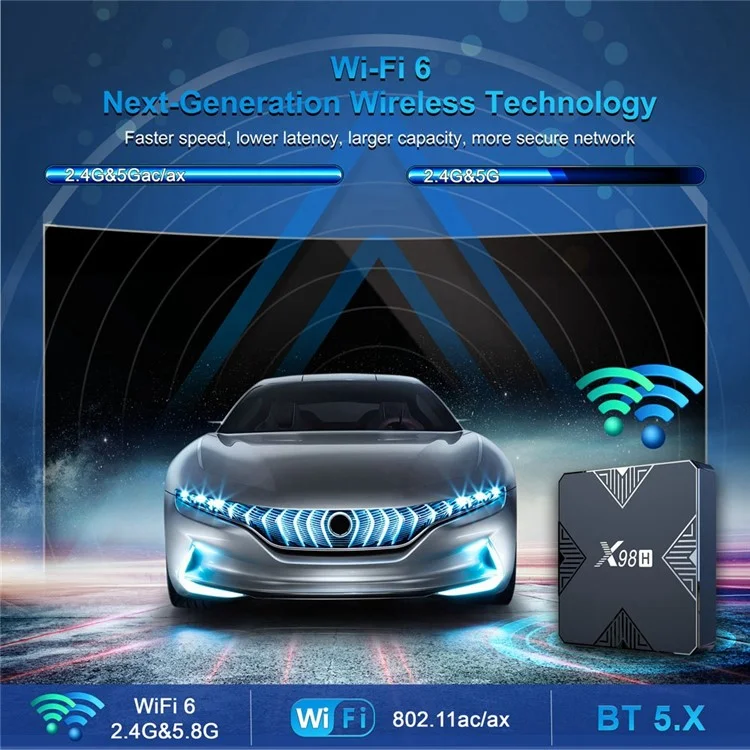 X98H Android 12.0 Smart TV Box Allwinner H618 Dual Banda Wifi6 2.4G / 5G Wifi HD 4K Media Player (2G+16G) - Enchufe de la ue