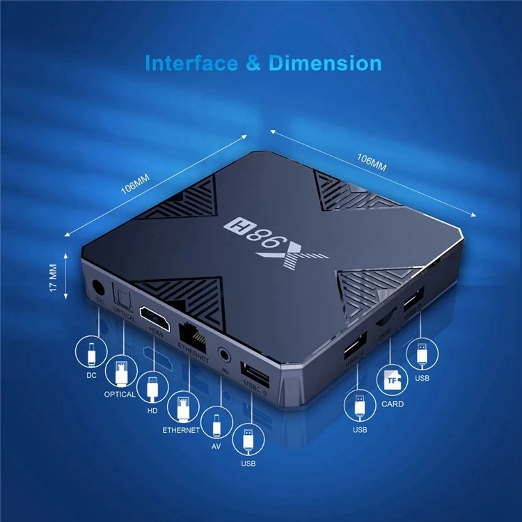 Caja de TV inteligente Android 12.0 X98H Allwinner H618 Wifi6 de doble banda 2.4G / 5G HD 4K Reproductor multimedia (2G+16G) - Enchufe de la UE