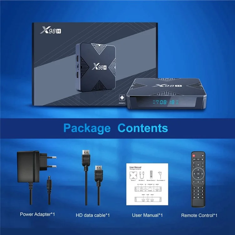 X98H Android TV Box 12.0 Allwinner H618 Player de Transmisión de Cuatro Núcleos Admite Dual Wifi 2.4GHz / 5ghz 4K Salida 100m LAN Ethernet (4G+32G) - Enchufe Del Reino Unido