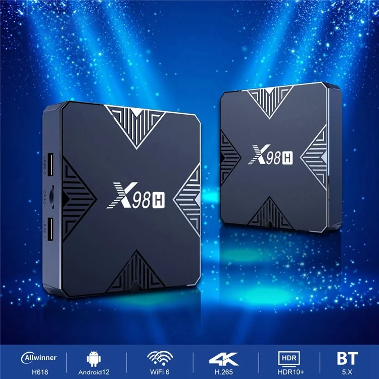 X98H Android TV Box 12.0 Allwinner H618 Player de Transmisión de Cuatro Núcleos Admite Dual Wifi 2.4GHz / 5ghz 4K Salida 100m LAN Ethernet (4G+32G) - Enchufe Del Reino Unido