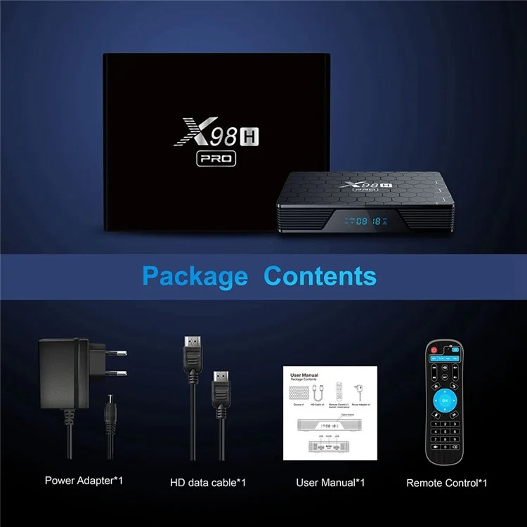 X98H Pro Android 12 Smart TV Box Allwinner H618 Quad-Core 2.4ghz 5.8ghz Soporte de Wifi de Doble Banda 6K Salida de Video Control Remoto (2G+16G) - Enchufe de Ee. Uu.