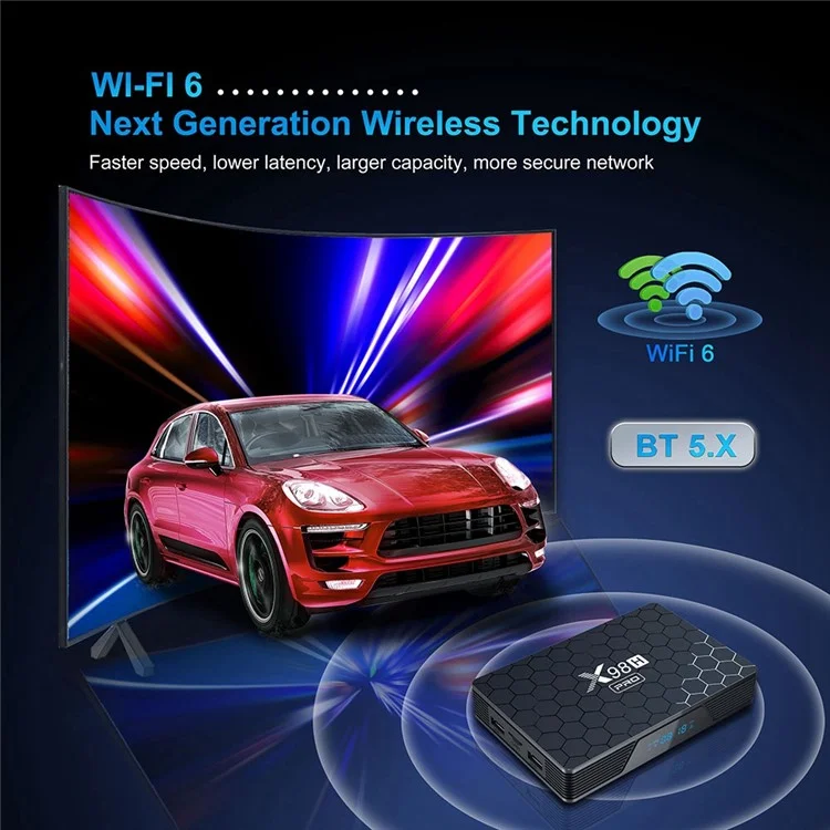 X98H Pro Android 12 Smart TV Box Allwinner H618 Quad-core a 2,4 Ghz 5,8 Ghz Supporto WiFi Doppia Band Supporto 6K Video Control (2G+16G) - Plug