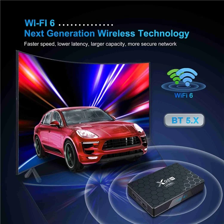 X98H Pro 2.4G / 5,8g Dual-Band Wi-fi6 Android 12 Smart TV Box Allwinner H618 1000M Ethernet Четырехъядерный 6K Video Output Media Player (4G+64G) - Великобритания