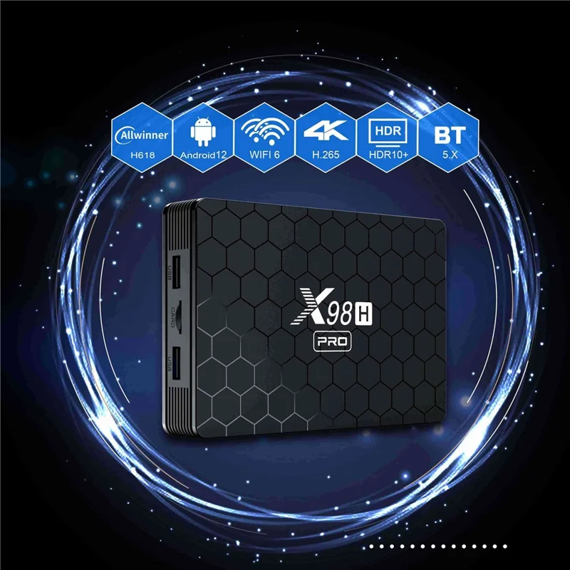 X98H Pro 2.4G / 5.8G Dual-Band WiFi6 Android 12 Smart TV Box Allwinner H618 1000M Ethernet Quad-Core 6K Video Output Media Player (4G+64G) - US Plug