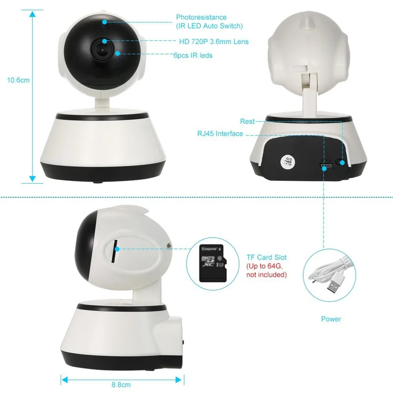 FY-H2-100 720P WiFi IP Camera Monitor Home Surveillance Two-Way Audio Wireless Webcam with Motion Detection Function - UK Plug