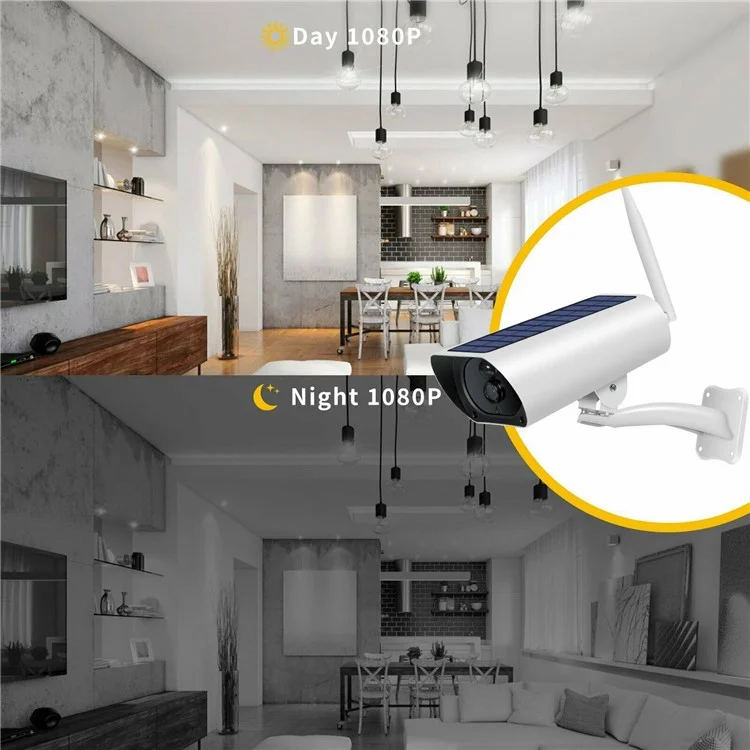 YFY Solar Camered Camera WiFi Network Webcam Étanche Intelligent Wireless Security Camera Home Surveillance (sans Batterie)