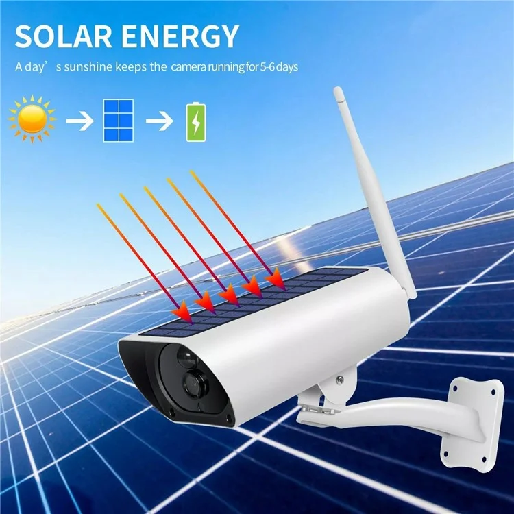 YFY Solar Camered Camera WiFi Network Webcam Étanche Intelligent Wireless Security Camera Home Surveillance (sans Batterie)