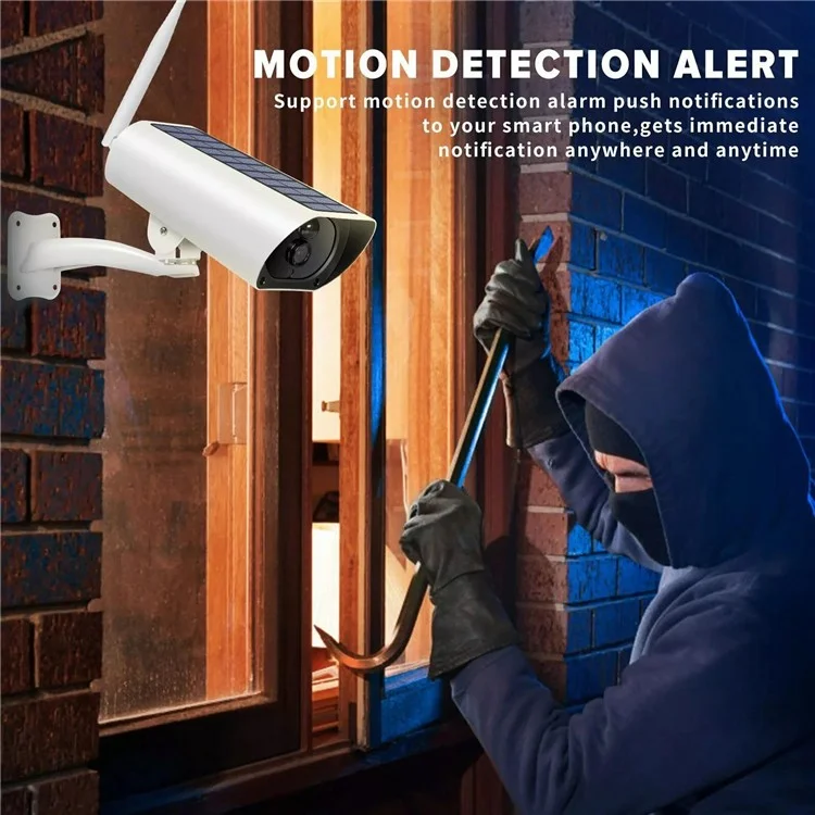 YFY Solar Camered Camera WiFi Network Webcam Étanche Intelligent Wireless Security Camera Home Surveillance (sans Batterie)