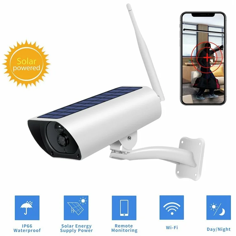 YFY Solar Camered Camera WiFi Network Webcam Étanche Intelligent Wireless Security Camera Home Surveillance (sans Batterie)