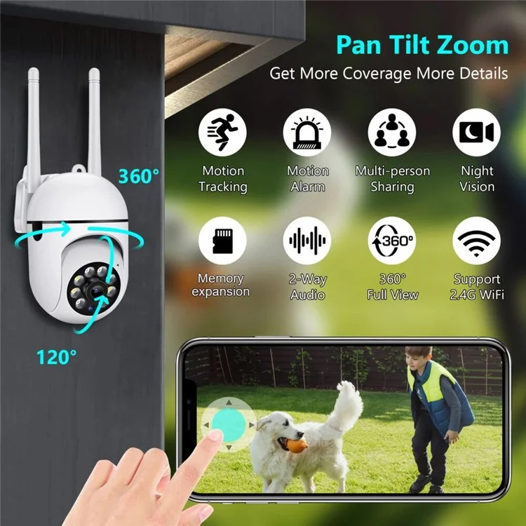 A7 Wireless WiFi-Überwachungskamera mit Zwei-Wege-Sprachfunktion, Kameramonitor mit Nachtsichtfunktion für Zuhause, Büro