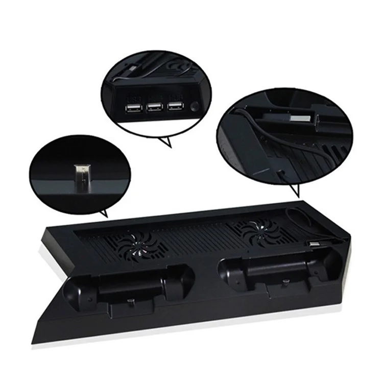 KJH-PS4-002 For Sony PlayStation4 Game Controller Charging Dock Station Safety Charger Cooling Fan Heat Dissipation Design Gamepad Holder - Black